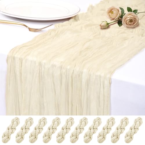 10 Pack Ivory Cheesecloth Table Runner 17x108 Inch Semi Sheer Boho Rustic Gauze Cheese Cloth Table Runners for Wedding Party Birthday Baby Shower Home Décor by QINZOVAL - Used condition - US$19.34