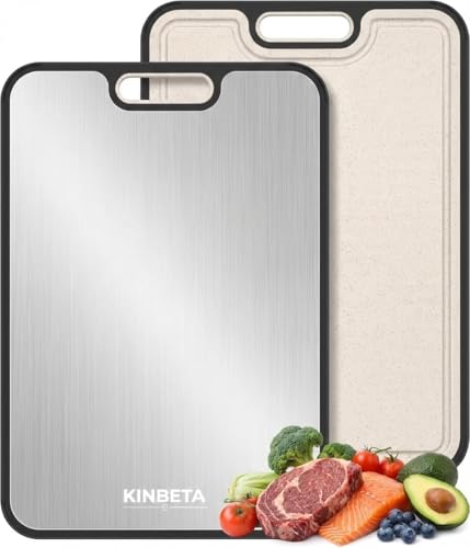 Image of Titanium Cutting Board for Kitchen, Double Sided 2-in-1 Chopping Board with Grinding Area, Food Grade Non Toxic Metal Cutting Board for Meat & Veggies, Easy to Clean, Large Size 16 inch11 inch