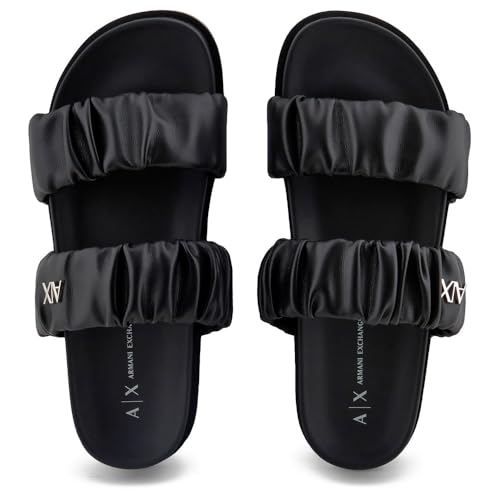Armani Exchange womens Padded Sandal With Ruched Thick Straps Over the Foot4