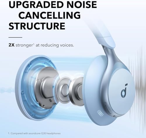 Image of Soundcore Anker Space One ANC Over-Ear Headphones, Blue, Renewed | Active Noise Cancelling, Comfortable Fit, 40H ANC Playtime, App Control, LDAC Hi-Res, Clear Call, Bluetooth 5.3, Travel-Ready