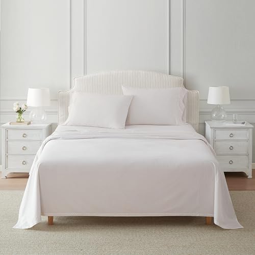 Image of Martha Stewart - Twin XL Size Sheet Set, Breathable Cotton Percale Bedding with Matching Pillowcase, Fully Elastic Fitted Sheet, Deep Pocket, Crisp & Cooling All-Season Comfort (Polka Dot Pink)