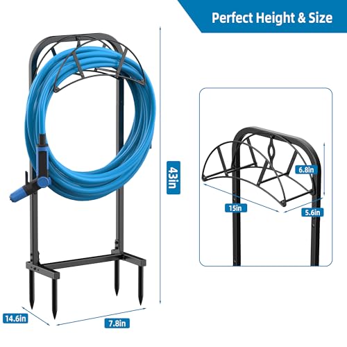 Kesito Garden Hose Holder, Water Hose Holder with 4 Spikes, Hose Reel Holds 150ft Hose, Freestanding, Heavy Duty Hose Stand Hose Hanger Hose Storage Hose Organizer for Outside Lawn Yard