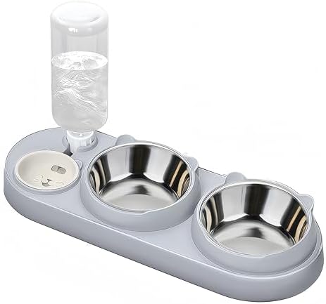 Marchul 3 in 1 Cat Bowl, Cat Food and Water Bowl Set with Water D...