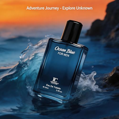 Image of AFLUXE Ocean Blue Eau de Parfum for Men, Fresh Aquatic Woody Cologne with Sea Water, Mint & Cedar Notes, Long Lasting Masculine Fragrance, 3.4 Fl Oz (100ml)