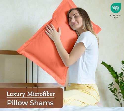 Image of Royale Linens Pillow Shams 2 Pack King Size 20x36 Inch - Brushed 1800 Microfiber - Bed Pillow Shams, Wrinkle Resistant Super Soft and Cozy - Back Overlap Closure - Oxford Pillowcase (King, Coral)