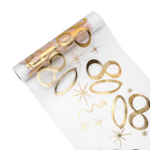 Camino De Mesa 80 Cumpleaños, 28 Cm X 10 M Camino Mesa Dorado Brillante, Para Manteles Fiesta Decoración