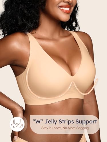 Jelly Bras for Women No Underwire - S-2XL Deep-V Wireless Seamless Bralette with Support, Comfortable Padded T-Shirt Bra2
