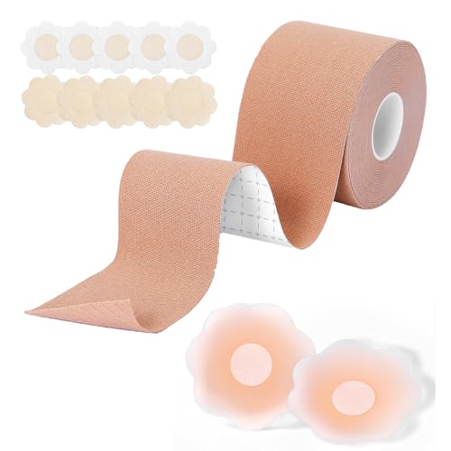 Gleisa Remonte Sein Adhésif Boob Tape, Bande Poitrine avec 1 Paires Invisible Réutilisable Couvre-tétons Gel de Silice, 10 Cache Teton, Soutien Gorge Invisible...