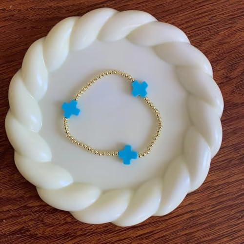 Colorful Cross Charm Bracelets for Women Men Adjustable Gold Plated Beaded Bracelet Boho Bead Ball Stretch Bracelet Birthday Summer Beach Jewelry2