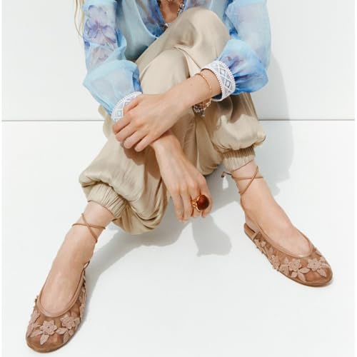 UFEDO Lace Up Mesh Ballet Flat for Women Summer Slingback Ballerina Shoes Embroidered Floral Mary Jane3