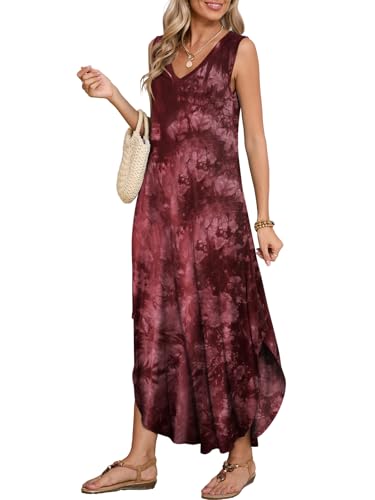 Image of BELAROI Womens Plus Size Maxi Dress Sundress Summer Casual Sleeveless V Neck Pockets Beach Swimsuit Coverup Loose