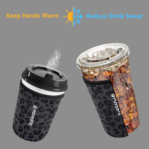 Image of Reusable Neoprene Insulator Sleeve for Iced Coffee & Cold Soda, Coffee Sleeves for Iced & Hot Drinks, Cold Beverage Cooler Compatible with Starbucks, Dunkin (Black Panther, Medium: 22-24oz)