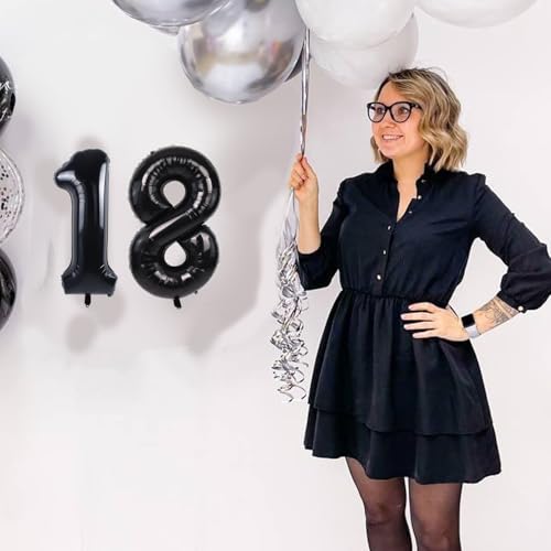 Image of TONIFUL Number Balloons 16 Inch Black 0-9 Number Mylar Foil Balloons 10 Pcs Black Custom Digital Balloons for Birthday Party Engagement Graduations Anniversary Baby Shower Decorations Party Supplies