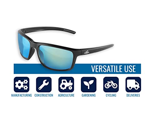 Bullhead Safety Pompano Polarized Safety Glasses, Ansi Z87+, Performance Fog Technology And Scratch Resistant Lenses, Polycarbonate Eyewear With Uv Light Protection, Ice Blue Lenses, Matte Black Frame #TOP2