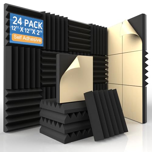 24 Paneles Acústicos de Espuma en Cuña Autoadhesivos, 12" x 12" x 2" - Pack de 24 miniatura 1