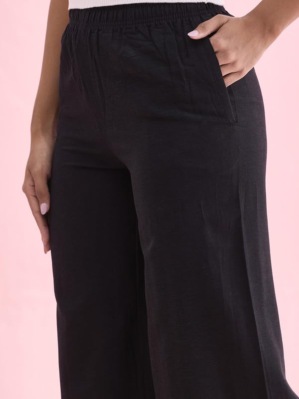 Image of GO COLORS Soft Viscose & Linen Blend Linen Palazzo Full Length for Women| Breathable, Mid Rise