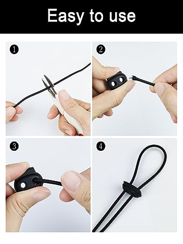 Sinofort 100Pcs Toggles for Drawstrings 5 Styles Toggles for Cord Locks Spring Toggle Drawstring Toggle With 3mm*4m Black Spring Rope for Shoelaces Clothing Backpack - Image 4