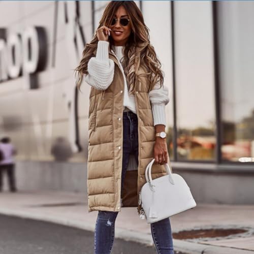 Long Puffer Vest for Women with Hood Plus Size Fashion Lightweight Winter Coat Sleeveless Warm Quilted Fall Jacket3