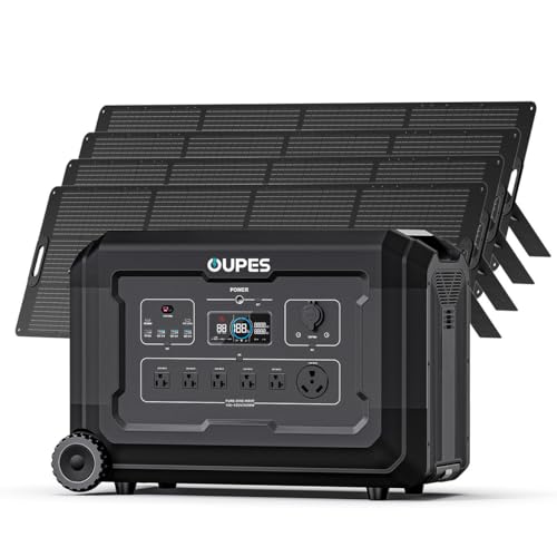OUPES Mega 3 Solar Generator 3600W, 3072Wh Power Station with 4x240W Solar Panels, 6 X 3600W (7000W Surge) AC Outlets, Intelligent BMS LiFePO4 Battery for Home Backup Outdoors Camping RV Emergency
