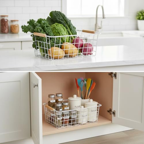 White-Metal-Wire-Food-Storage-Basket-with-Wooden-Handles-for-Organizing-Snack-BasketPantry-Organizers-and-Storage-for-Kitchen-Cabinets-4-Pack-Medium