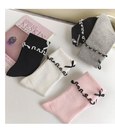 Womens Ruffle Frilly Socks Cuff Cotton Candy Color Crew Socks Dress Socks4