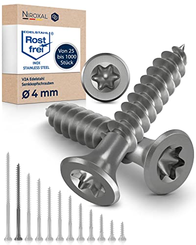 Vite a testa svasata TORX V2A in acciaio inossidabile 4-mm di spessore - Lunghezza della vite di 70-mm - 200 pezzi - Filettatura parziale di 42-mm Vite per legno 4x70