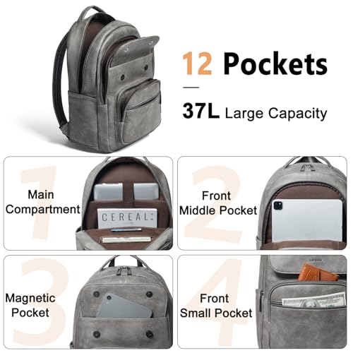 Image of Leresas Backpack Purse for Women Mens for Work Travel Back Pack Purses Vegan Leather Back Pack Fashion Laptop Computer Bag Dark Grey