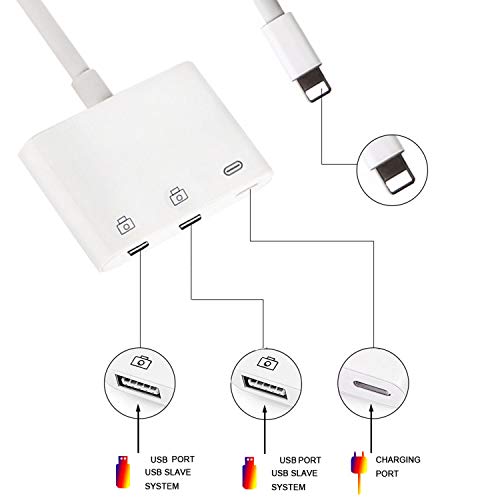 Image of rosyclo Lightning to USB3 Camera Adapter, Apple MFi Certified 3 in 1 USB 2.0 Female Cable OTG Adapter with Charging Port,Compatible with iPhone12 /11 /11Pro /X /8 /7 /6 /iPad,USB Drive,MIDI Keyboard,Mouse