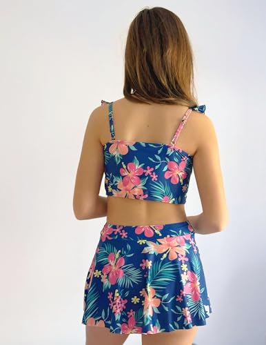 Image of Arshiner Girls Swimsuit 3 Piece Bathing Suits Cute Bikini Tankini Sets Teen Ruffle Swimwear with Cover Up Skirt