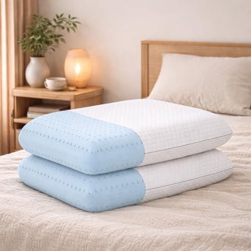 Image of LA VERNE Cooling Gel Infused Pincore Technology Breathable Memory Foam Pillow with 3S Rebound| Cool Gel Cervical Support for Neck & Shoulder Relief (2, White, Queen (U.K. Standard))