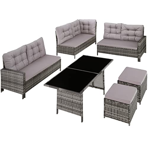 tectake-800824-Conjunto-de-ratan-Sofa-de-Esquina-para-jardin-Mueble-de-Exterior-para-terraza-con-Mesa-y-Cojines-Gris-Gris-Claro