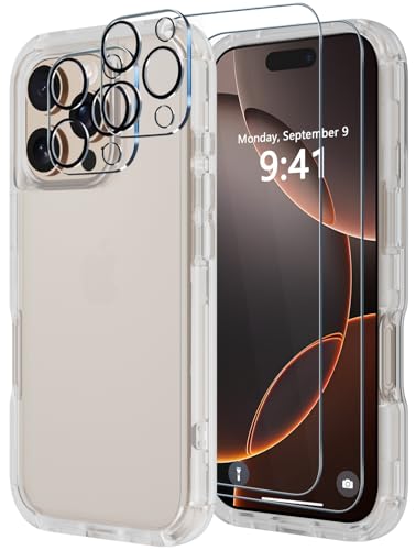 Image of Diverbox for iPhone 16 Pro Max Case [Shockproof] [Dropproof] [Tempered Glass Screen Protector + Camera Protectors] Heavy Duty Protection Phone Case Cover for Apple iPhone 16 Pro Max (Matte Clear)
