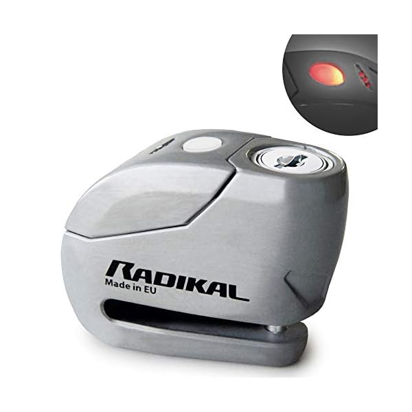 RADIKAL RK9Z Candado Moto Disco Alarma 120db ON/OFF, Warning Avisador, Módulo Remplazable Impermeable