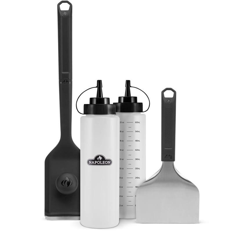Napoleon® Accessoire de Barbecue - GATL013 - Kit de Nettoyage 4 pièces Comprenant Une raclette, Une Brosse à récurer, Deux Bouteilles compressibles, Une poignée antidérapante, Une Boucle pour