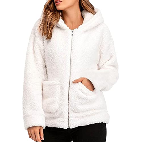 Manteau en peluche pour femmes veste noire chaude à capuche et fermeture éclair hiver