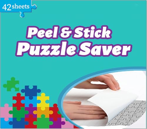 Puzzle Glue Sheets for 7 X 1000 Puzzles 42 Puzzel Saver Sheets Peel and Stick Puzzle Saver Puzzle Accessories with 14 Adhesive Hangers & 1 Scraper