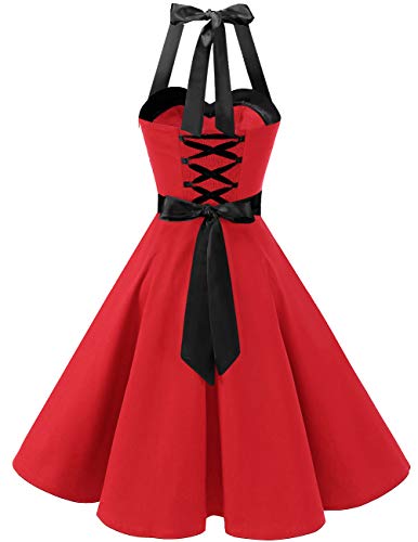 Image of DRESSTELLS Women's Vintage 1950s Cocktail Dress, Retro Tea Party Halter Swing Dresses
