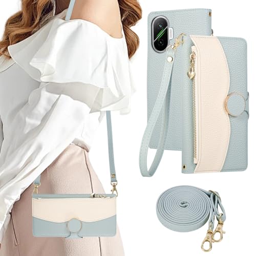 KW-LINK xiaomi POCO F7 ケース 手帳型 POCO F7 ケース ショルダー スマホケース シャオミ ポコf7 ケースおしゃれ 2色パッチワーク 携帯カバー ポコF7 カバー 小銭入れ カード収納 ジップ付き 財布型 pocof7 手帳