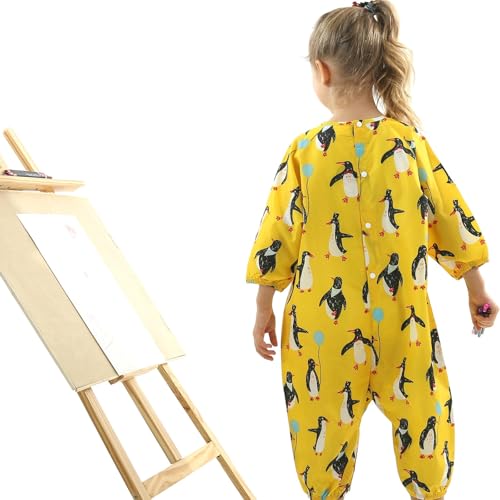 Boys Girls Lightweight Drawing Clothes Baby Jumpsuit Cover Waterproof Eating Outwear Cute Button Romper Kids Outfit2