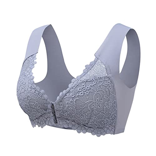 Sujetador alto para mujer, sin anillo de acero, hebilla frontal de sujetador, ropa interior, ultraligero, no destiñe, ropa interior roja, gris, XL