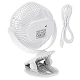 ADLER EUROPE Wentylator stołowy z akumulatorem i zaciskiem - Wentylator USB z oświetleniem LED - 3 prędkości i możliwość obrotu o 360° - Wentylator z zaciskiem 15,3 x 10,5 x 19,9 cm - Biały
