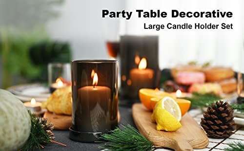 Faveaux Pillar Candle Holders Set Large Candle Holder Set Glass Tall Cylinder For Pillar Candle Decorative For Your Dinner Table 13CM+17.5CM Silver Nickel (Black)
