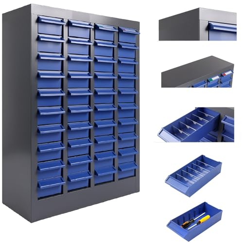 Tabletop Mount Alloy Steel Parts Storage Cabinet, Bolt Nut Screw Nail Tool Storage Cabinet Drawers with 200 Dividers, 40 Compartment Organizer Stackable Shelf for Garage, Classroom Utility Room