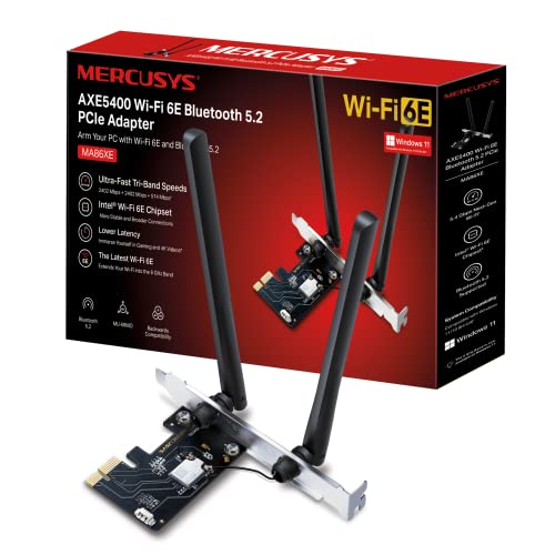 MERCUSYS MA86XE - Tarjeta de Red PCLe AXE5400, Wi-Fi 6E con Bluetooth 5.2, Triple Banda,...