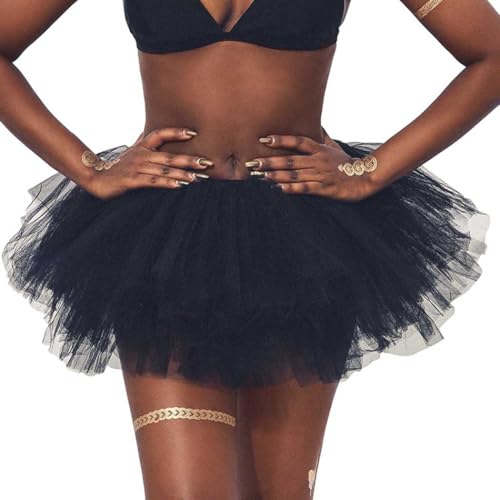Ushiny Damen Kostüm Tüllrock Minirock Petticoat Tutu Unterrock Klassisch Elastisch 6 Lagig Tülle Ballet Tanzkleid Unterkleid Cosplay Minirock