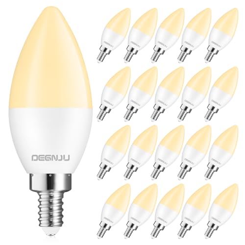 Image of DEGNJU 20 Pack LED Candelabra Light Bulbs 60W Equivalent, Chandelier Light Bulbs Soft White 2700K, E12 LED Bulb, Type B Light Bulb 5.5W, Candelabra Base, 120V, B11 Candle Light Bulb, Non-Dimmable