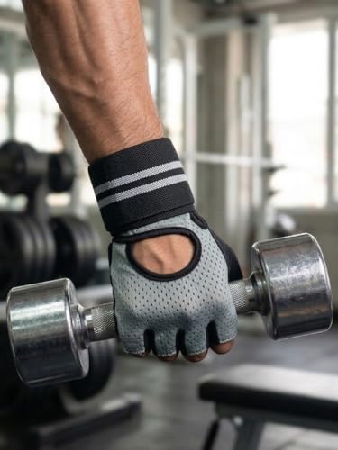 Image of Gym Gloves for Men Workout| Padded with Silicone Grid for Maximum Grip | Breathable Polyester | Gym Gloves for Women | Anti-Blister Workout Gloves for Weightlifting, Gym & Cycling| Grey (XL)