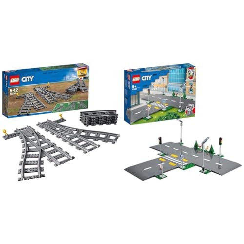 60238 City Scambi, Set con 6 Pezzi Accessori di Rotaie per Ampliare la Ferrovia del Treno Giocattolo, Giochi Creativi per Bambini dai 5 Anni & 60304 City Piattaforme Stradali, Set di Basi
