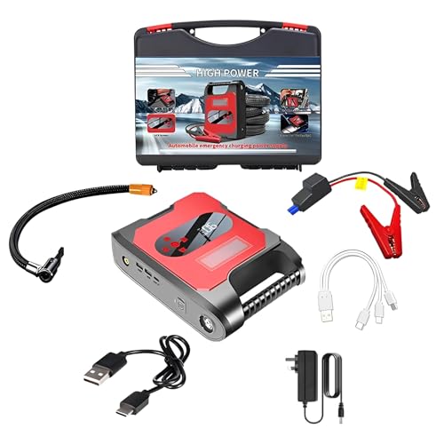 Aide au démarrage de voiture - 6000 A - Courant de crête 32000 mAh - Avec lampe de poche LED - Pour véhicules 12 V - Démarreur de batterie SUV moto ATV tondeuse à gazon (rouge)