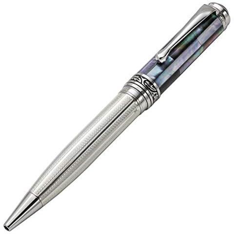 Xezo Maestro Solid 925 Sterling Silver and Black Mother of Pearl All Handcrafted and Serialized Medium Ballpoint Pen. Platinum Plated. No Two Alike Cover